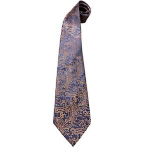 Campia Moda Mens Neck Tie OS Gray Orange Brassy Metallic Paisley 100% Silk